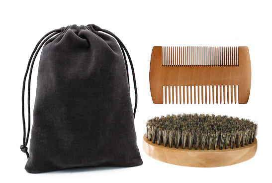 RIRON Custom Logo Wood Beard Brush And Comb Set For Men Gift Mustache Care Tool