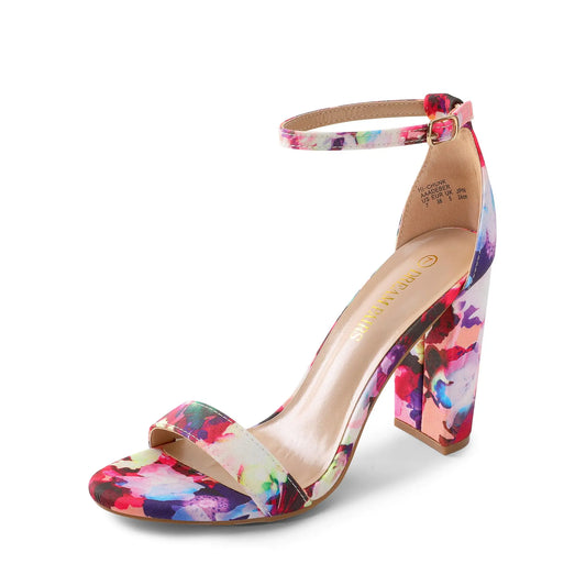 DREAM PAIRS Women's Hi-Chunk High Heel Pump Sandals 8.5 Floral
